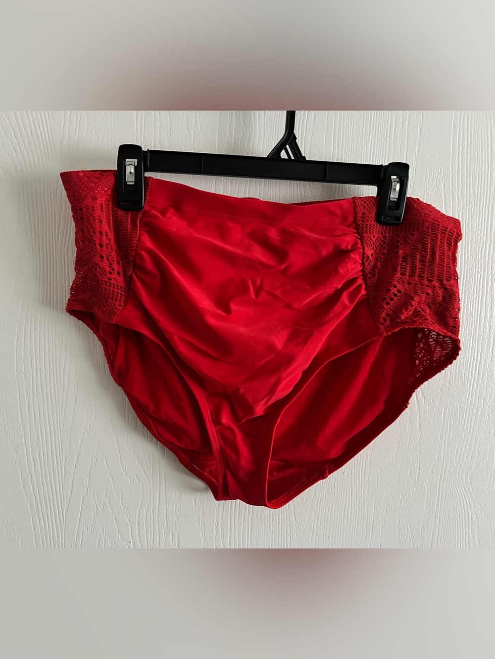 High-Waist Red Lace-Side Swim Bottom